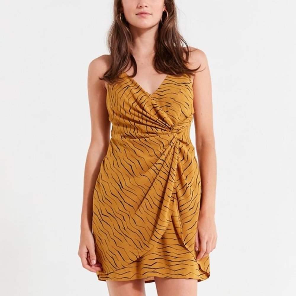 Urban Outfitters UO L Ring Leader Wrap Mini Dress Tiger Print Spaghetti Strap